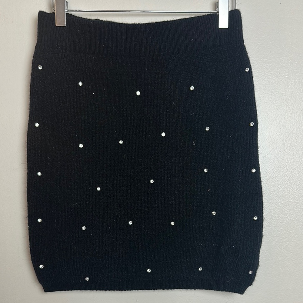 Mainstrip Knit Rhinestone Bejewelled Elastic Waist Pull-On Mini Skirt